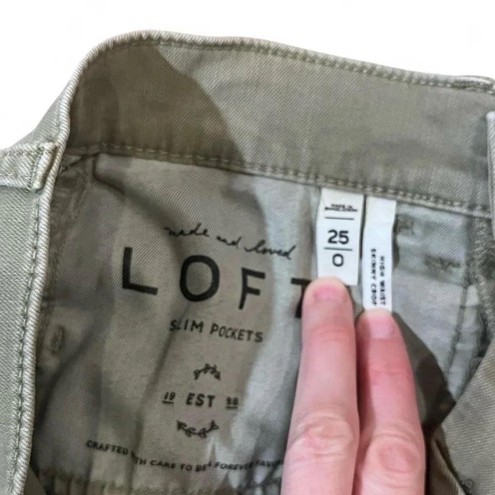 LOFT Women's Light Green High Rise Cropped Fringe Skinny Jeans Spring - Picture 4 of 6